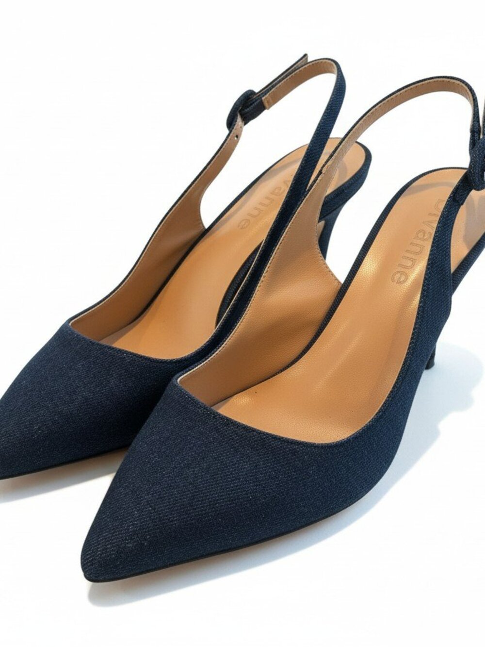 Divanne Denim Navy Pointed-Toe Slingback Pumps Size 9 NWOT